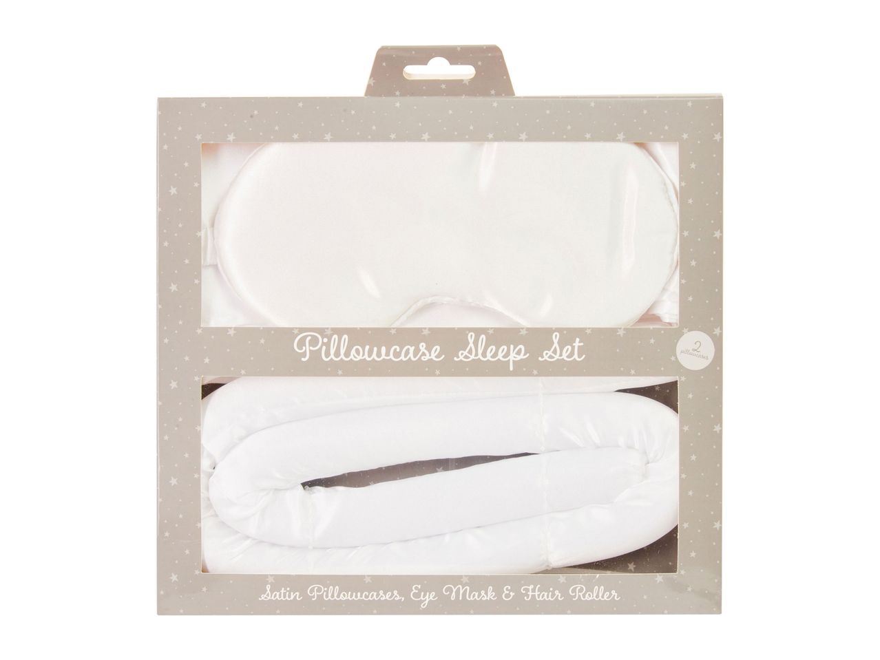 Go to full screen view: Satin Pillow Cases, Eyemask & Satin Hair Roll Set - White - Image 1