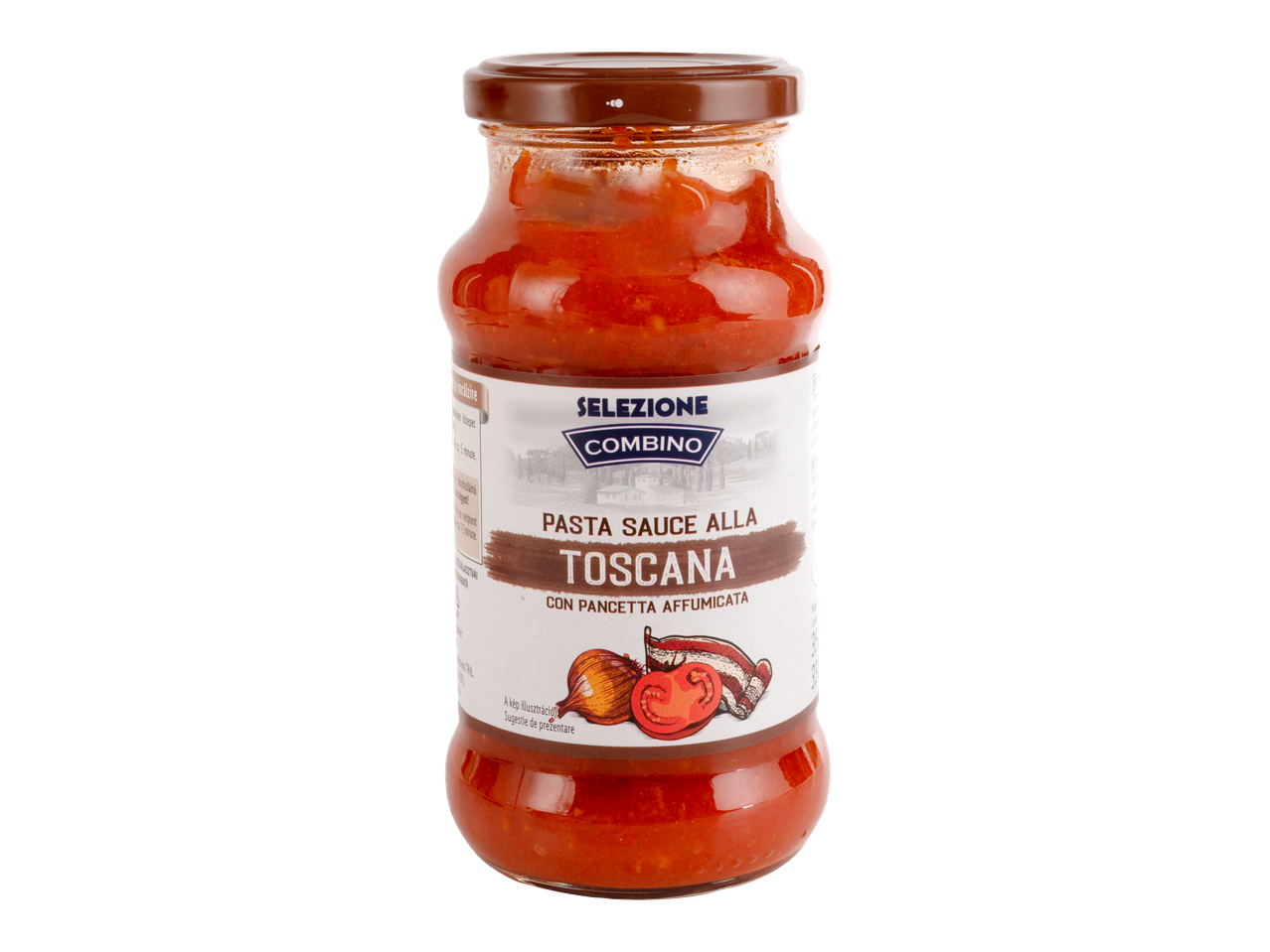 Sos pentru paste COMBINO Alla Toscana cu pancetta afumata într-un borcan.