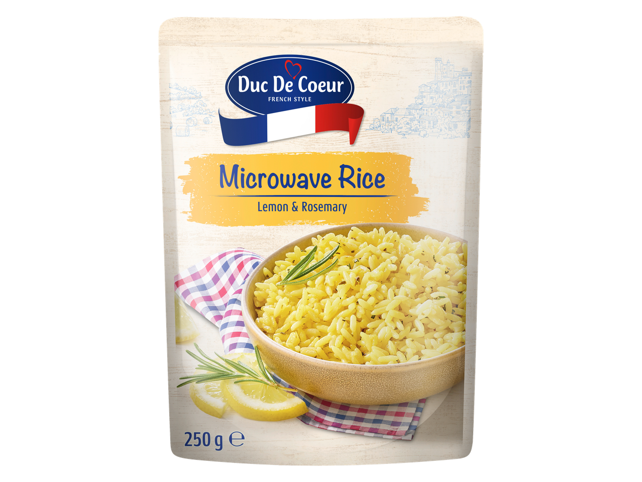 „Duc de Coeur“ greitai paruošiamų ryžių su citrina ir rozmarinu pakuotė, 250 g.