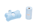 KARLIE Poop Bag Holder in bone shape with a roll of blue poop bags.