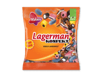 En orange pose med lakridskonfekt i forskellige farver og former, med teksten 'Fun Size'.