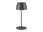 Modern dark grey cordless LED table lamp with a round base and dome shade