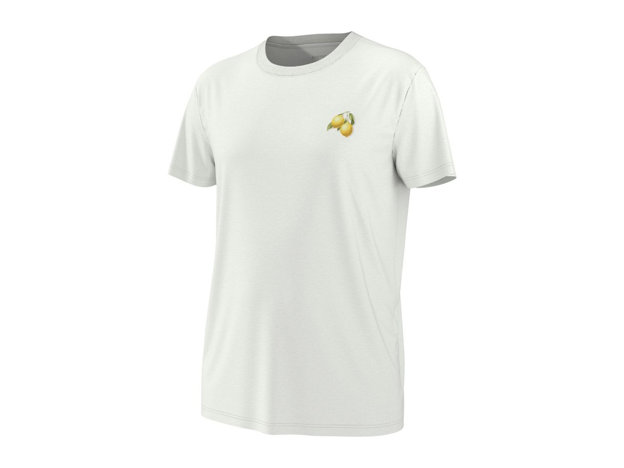 White short-sleeved t-shirt with a small lemon branch embroidery on the chest.
