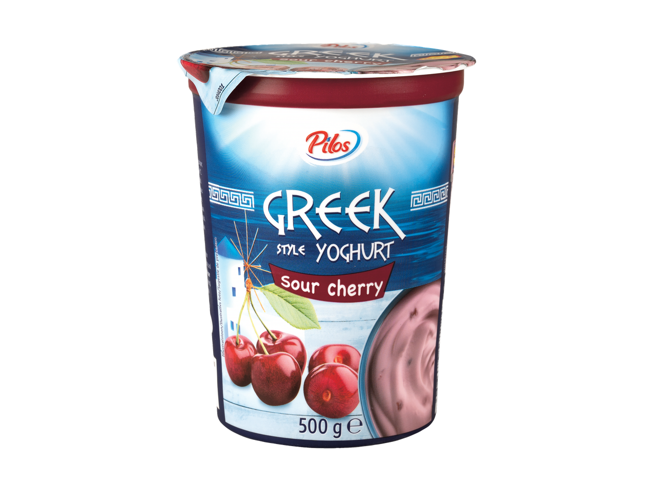Iaurt grecesc cu vișine acre Pilos, 500g.