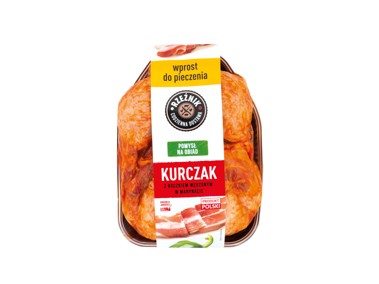 Marinēts cālis ar kūpinātu bekonu iepakojumā