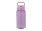 Purple plastic water bottle with handle.