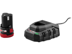 Acumulator PARKSIDE X 12V Team și încărcător, cu indicator luminos verde.