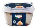 Coffee-flavoured ice cream in a clear tub with a dark blue label, 200g.