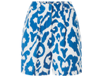 Къси панталони с висока талия и син абстрактен принт.