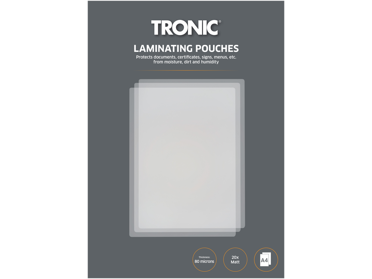 TRONIC A4 matētas laminēšanas maisiņi, 80 mikroni.