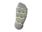 Grey ankle sock featuring a pattern of smiling avocados with halos and clouds