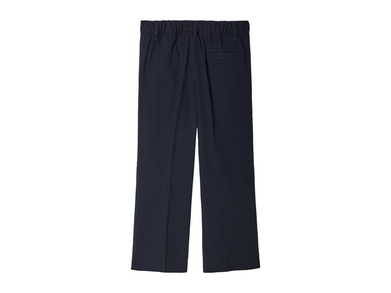 Navy blue pull-on pants with a back pocket.