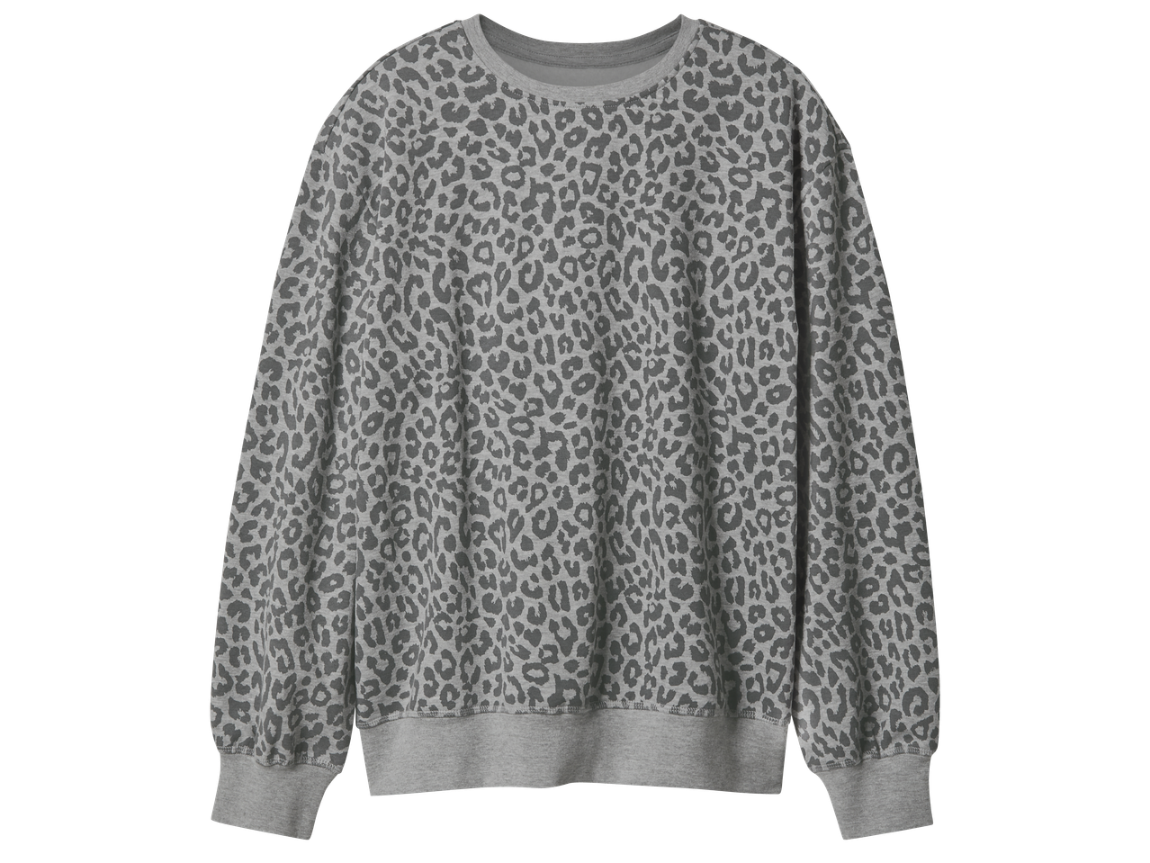 Сива дамска блуза с дълъг ръкав и леопардов принт.