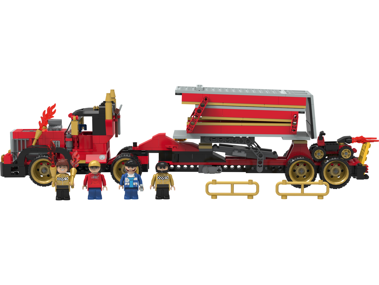 Lupilu® vaikiškas konstruktorius: raudonas sunkvežimis su priekaba ir figūrėlėmis