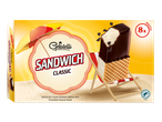 Gelatelli Classic Sandwich: 8 vanille ijsjes tussen wafels, met chocolade glazuur.