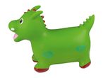 Green inflatable dragon bouncer with red accents and a saddle pattern