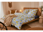 Lemon-print bedding, Mediterranean style bedroom.