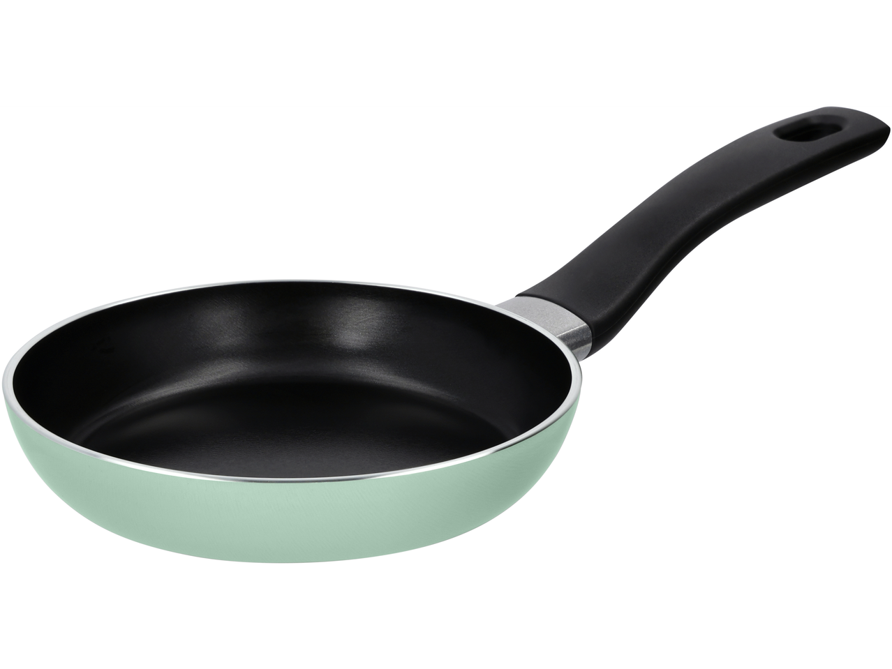 Frigideira verde-menta com cabo preto.