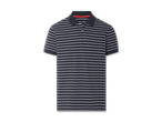 Grau-weiß gestreiftes Poloshirt.