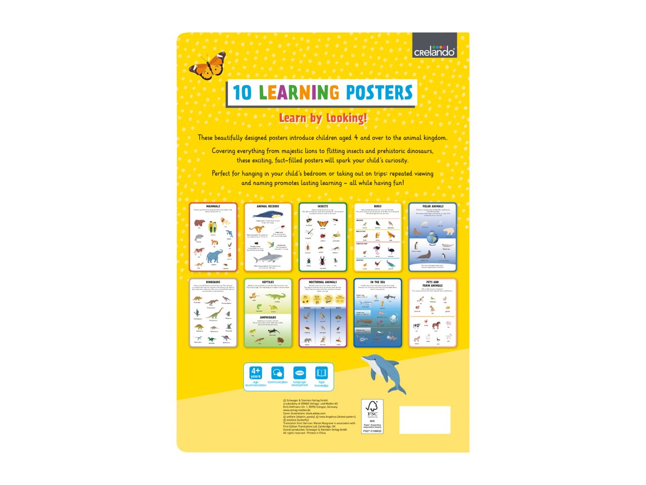 10 Learning Posters for children aged 4+ featuring animals, dinosaurs, and insects.