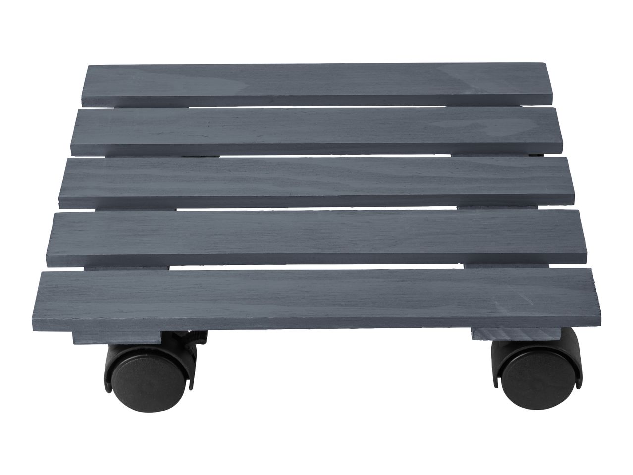 Grey wooden plant caddy with wheels