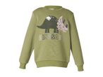 Green children's sweatshirt with sequin dinosaur design and 'DINOSAUR' text.