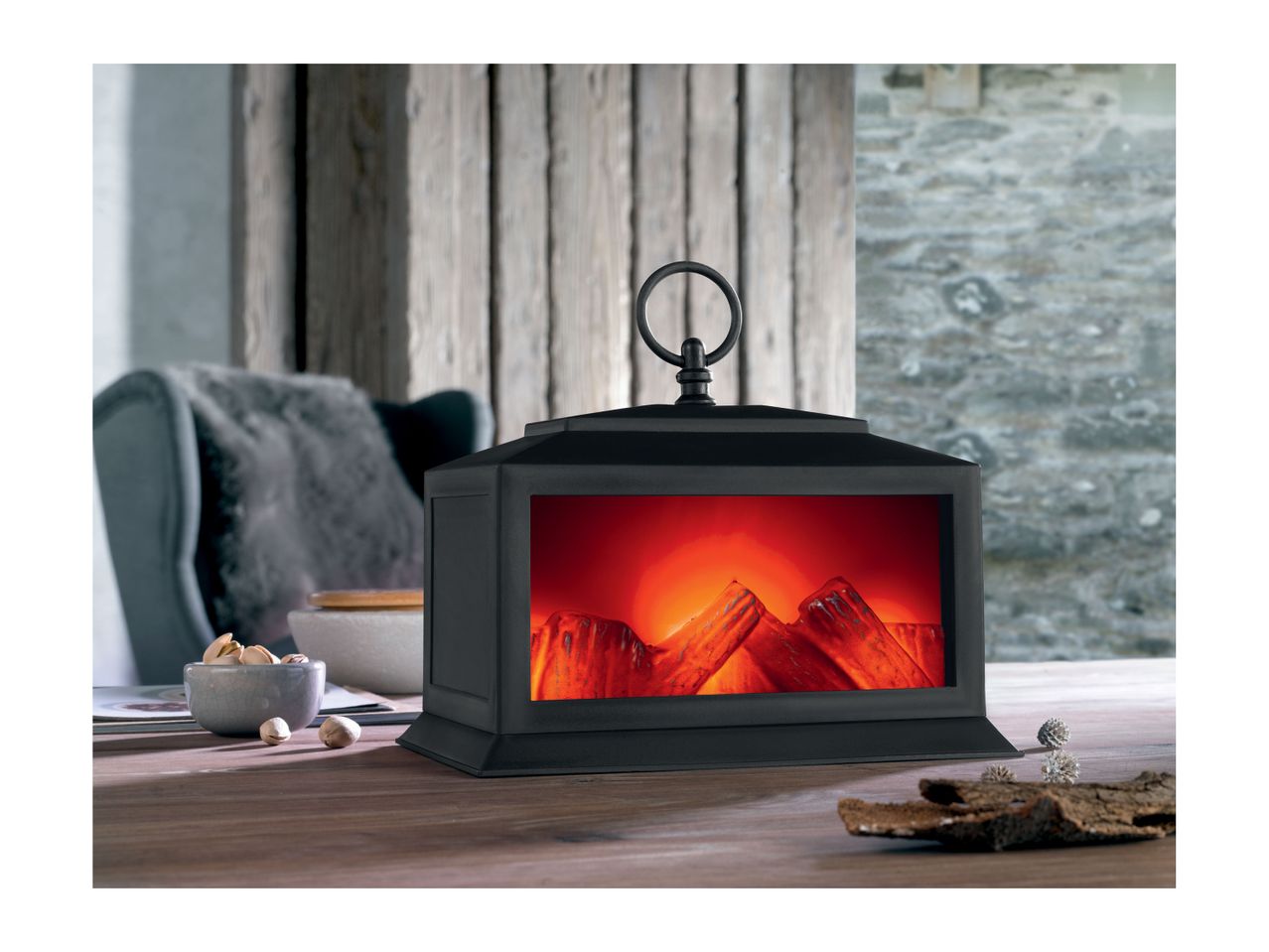 Go to full screen view: Livarno Home Battery Operated LED Fireplace Style Lantern - Image 9