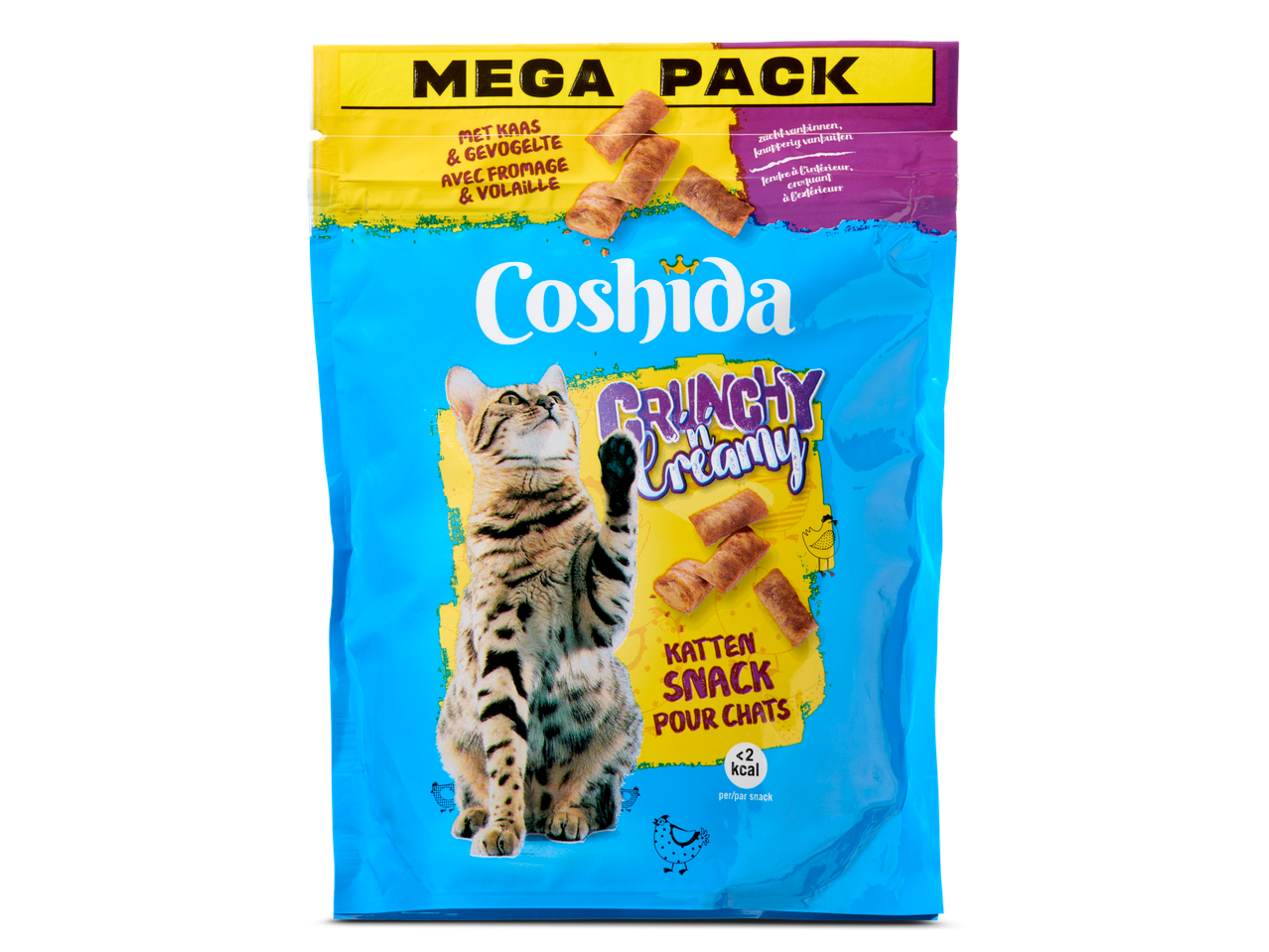 Coshidа katten snacks: knapperige en romige hapjes met kaas en gevogelte.
