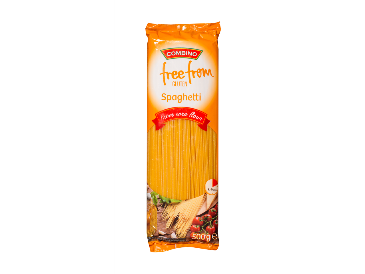 Spaghete Combino fără gluten, din făină de porumb, pachet de 500g.