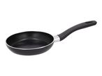 Black frying pan with a non-stick coating and a black handle