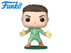 A collectible figurine of a male football goalkeeper in a green uniform with the number 1, standing on a green base.