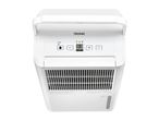 Top view of a white dehumidifier with a digital control panel and carrying handle