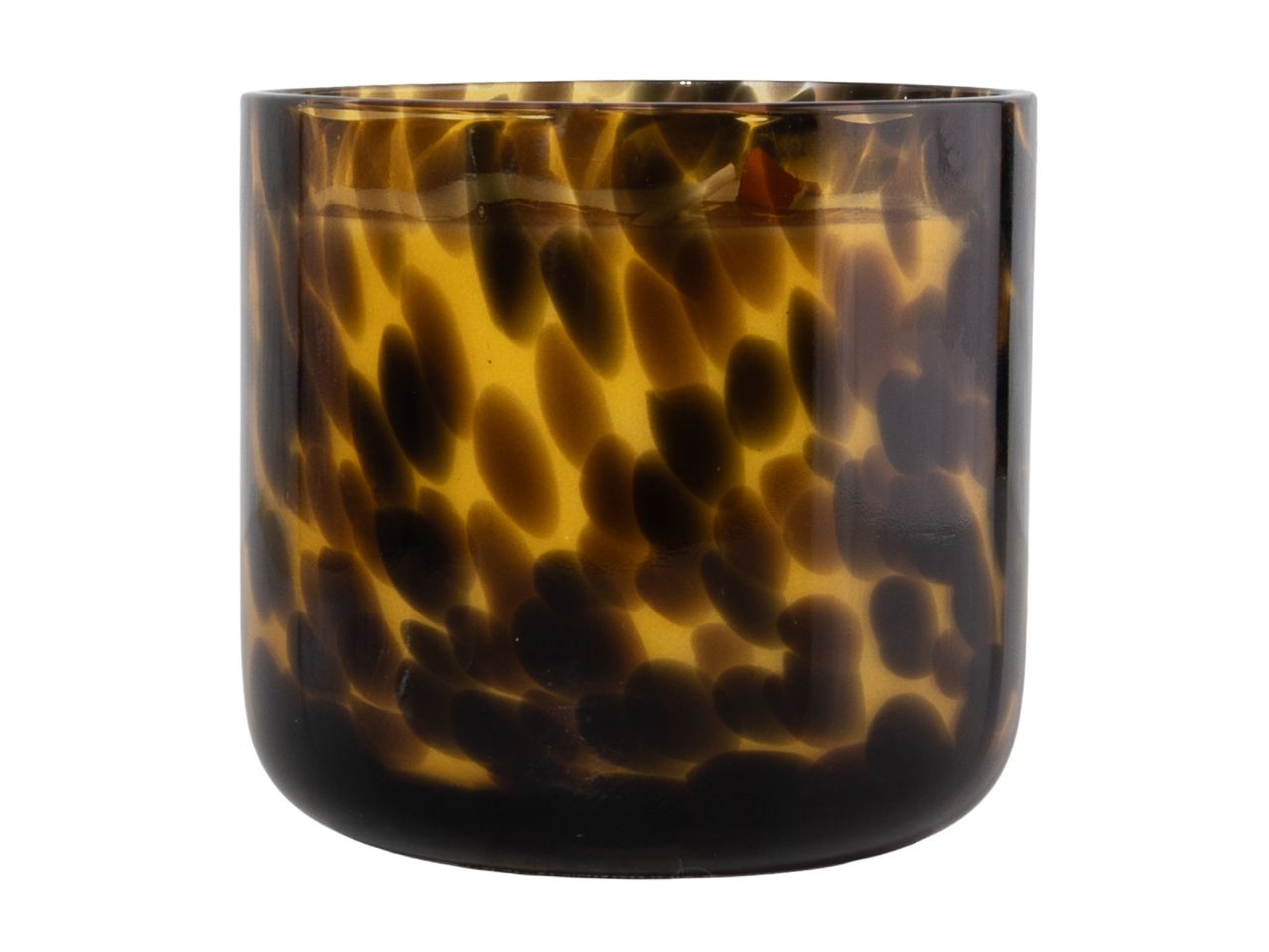 Scented candle in a tortoiseshell patterned glass jar