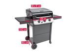 Grelhador a gás CHAR-BROIL com medidas 128 x 114,3 x 66,3 cm e superfície de cozedura 58 x 47 cm.
