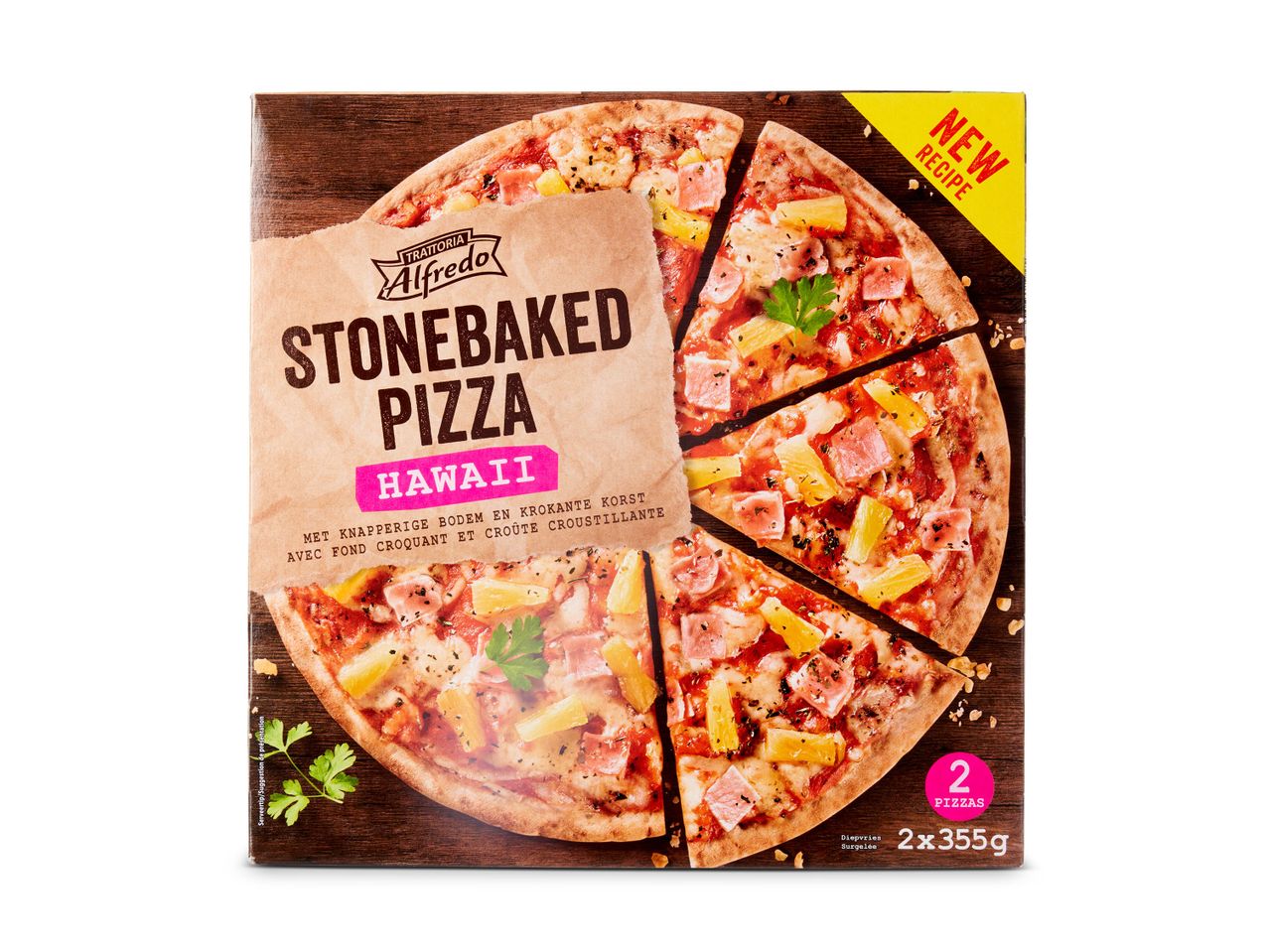 Twee Trattoria Alfredo Hawaiiaanse pizza's, stenen oven gebakken.