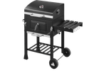 Grelhador a carvão GRILLMEISTER com rodas e prateleira lateral.