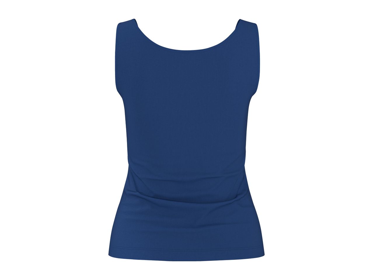 Back view of a plain navy blue women's tank top.