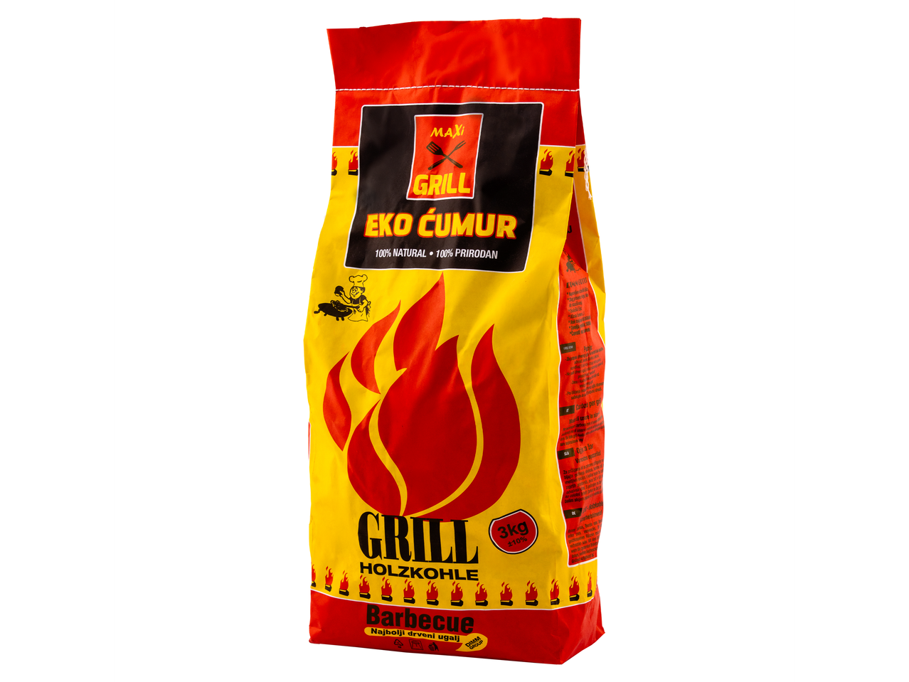 Maxi Grill Eko Ćumur, 3kg vreća drvenog uglja za roštilj.