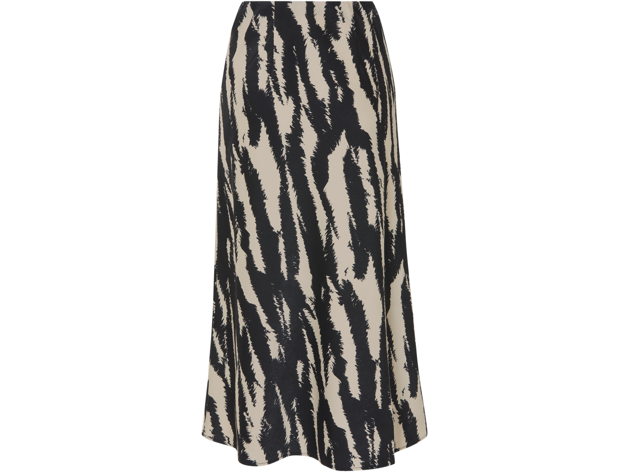 Beige and black zebra-striped maxi skirt.