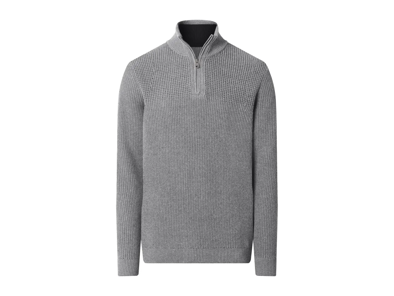 Men's grey knit half-zip jumper with a high collar