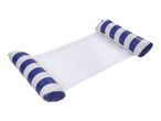 Blue and white striped inflatable pool hammock with mesh center