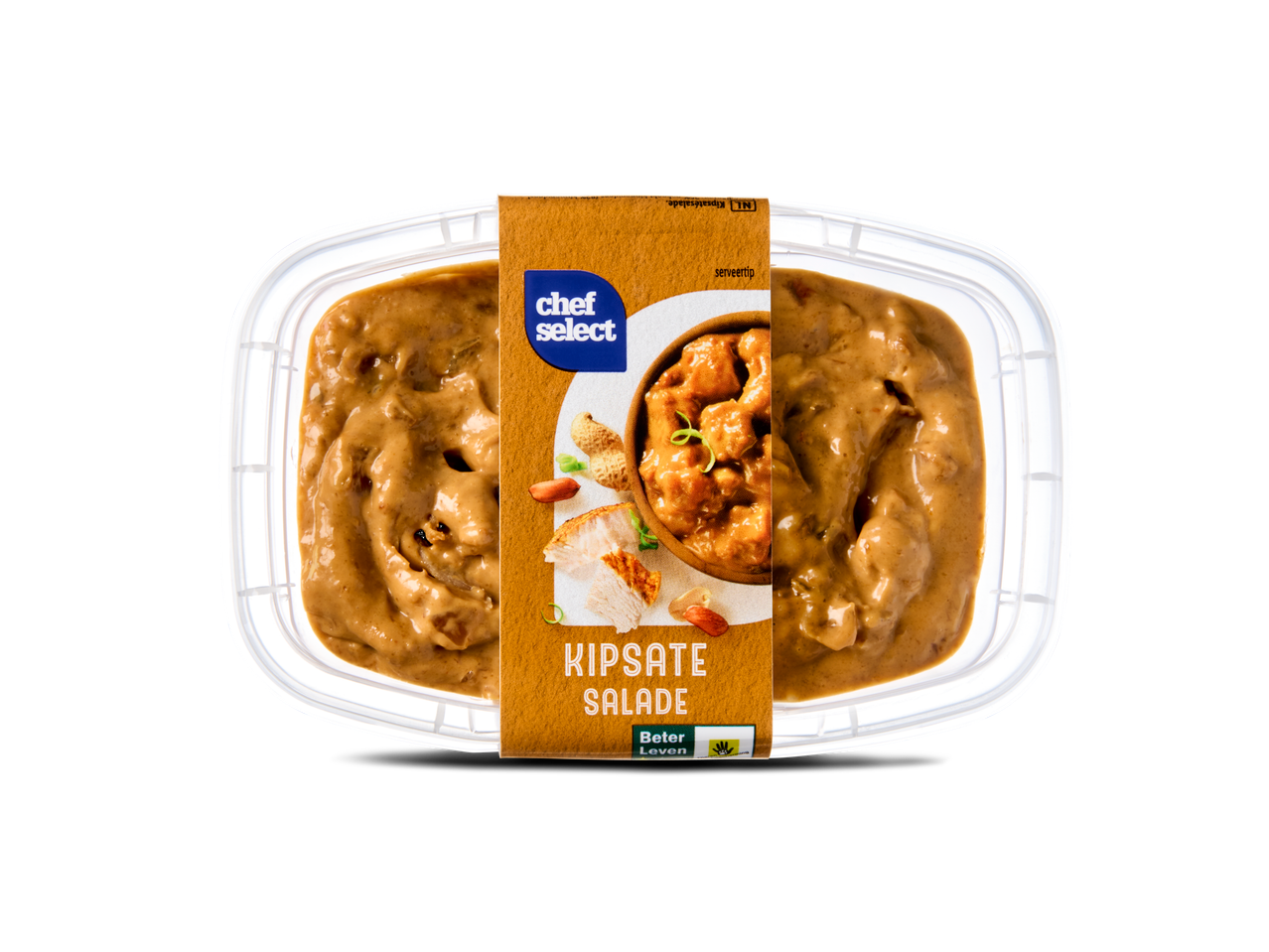 Chef Select Kipsaté salade in een transparante verpakking.
