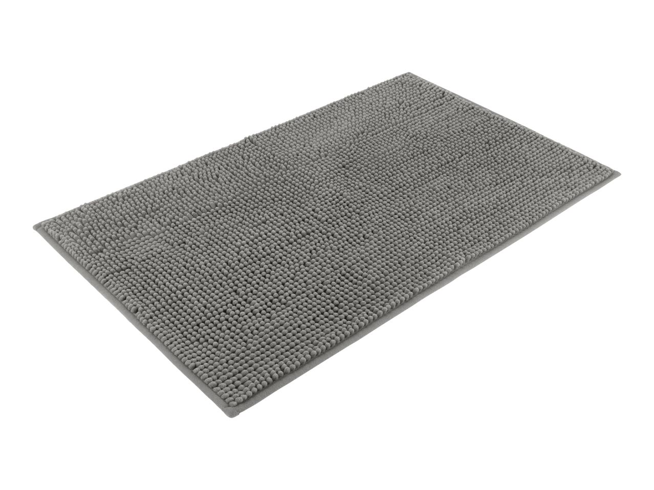 A gray bath mat with a textured surface.