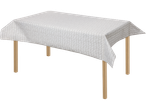 Masă dreptunghiulară cu față de masă cu design minimalist.