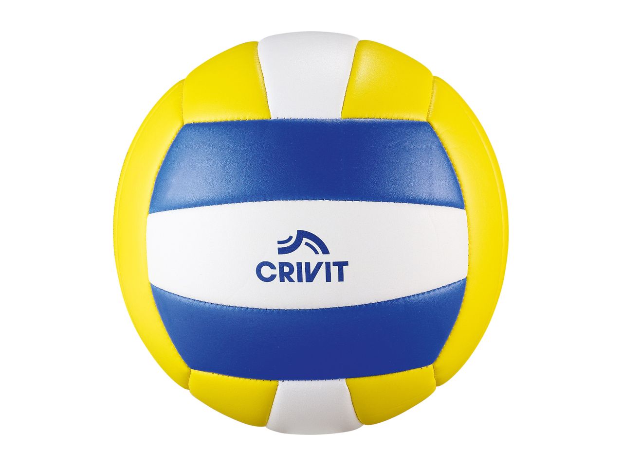 A yellow and blue Crivit volleyball.