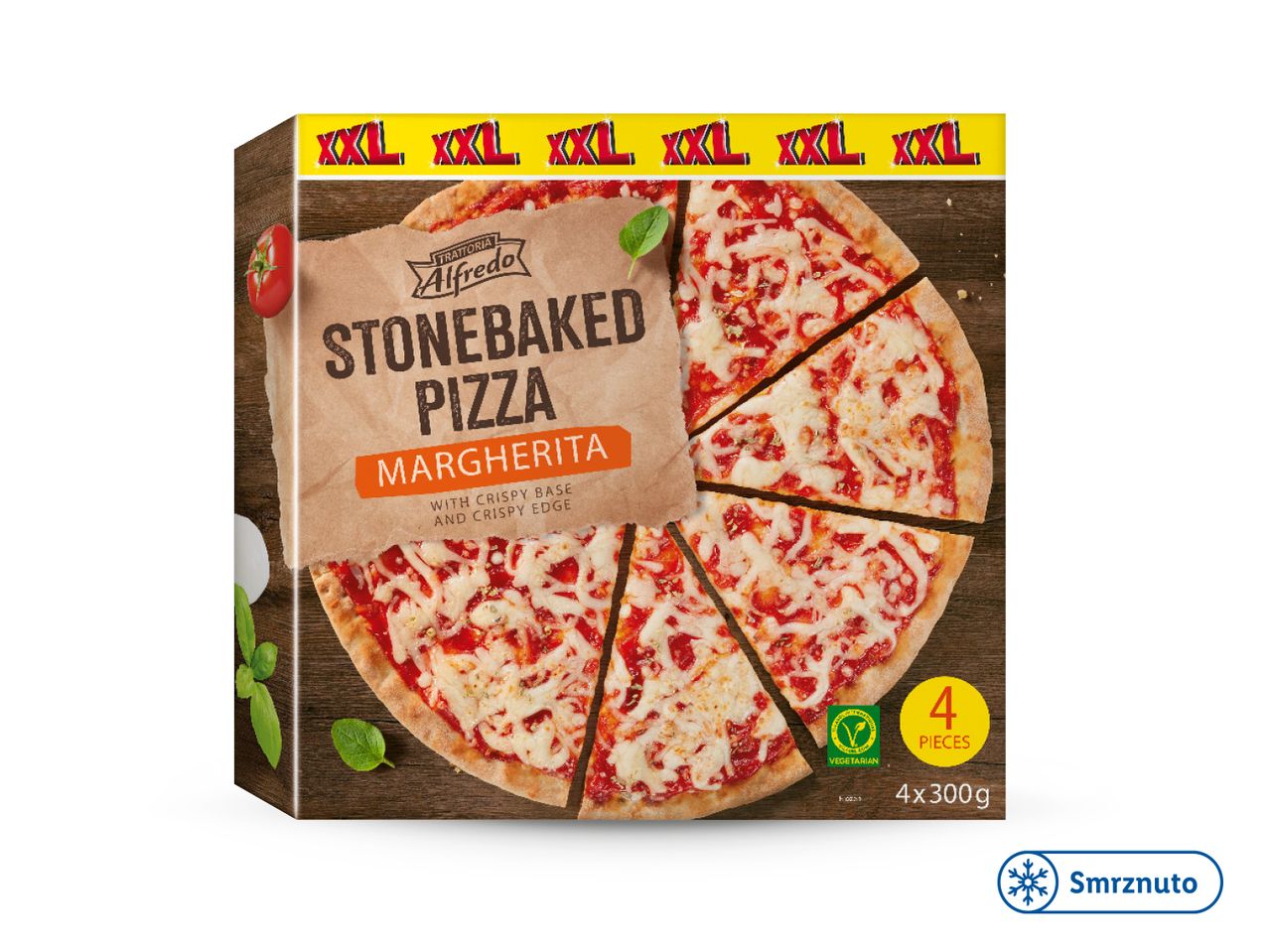 Zamrznuta XXL pizza Margherita Trattoria Alfredo, 4 komada po 300g.