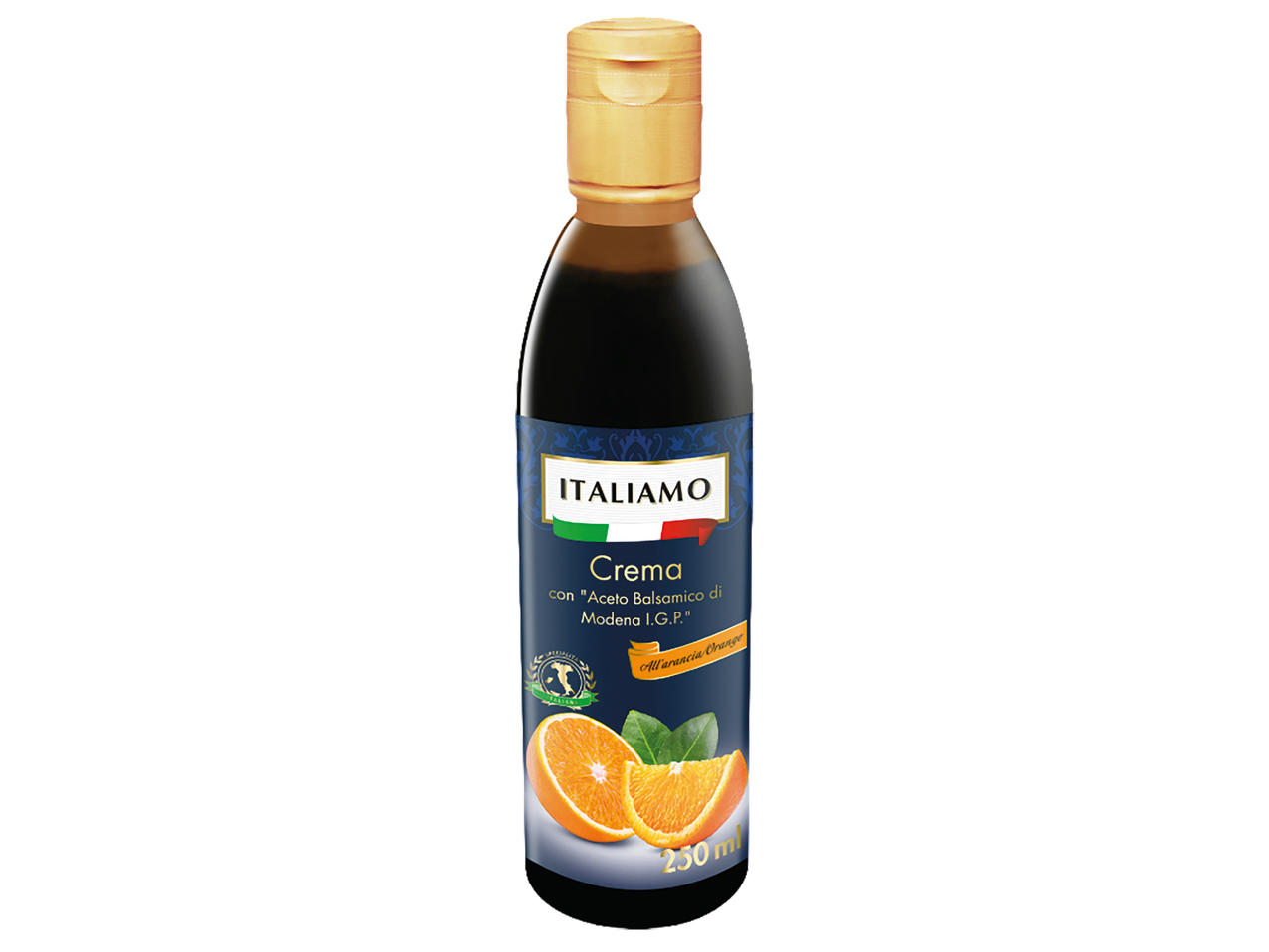 Bouteille de crème balsamique à l'orange de 250 ml.
