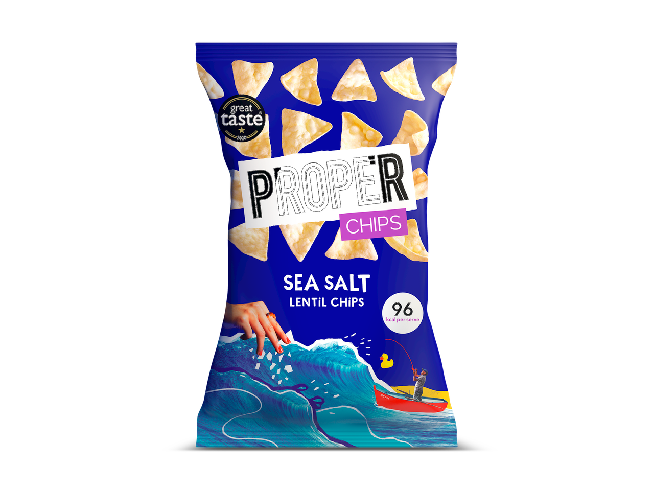 Zak Proper Chips Zeezout Linzenchips, bekroond met Great Taste Award 2020.
