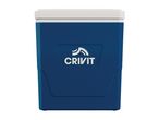 A Crivit blue cooler with a white lid.