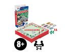 Monopoly Grab & Go board game set with game board, dice, money, and playing pieces, for ages 8+ and 2-4 players.